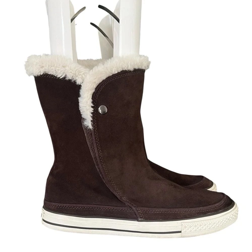 Converse All Star Brown Suede Fur Lined‎ Boots Womens Size 10 Winter Warm